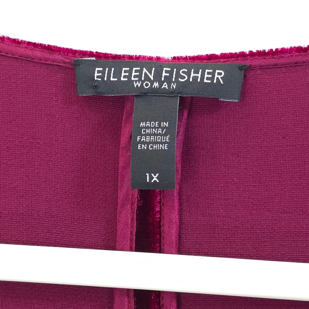 Eileen Fisher Velvet Dress Silk Blend Berry Red Women 1X Luxe Festive Minimalist - Picture 10 of 11